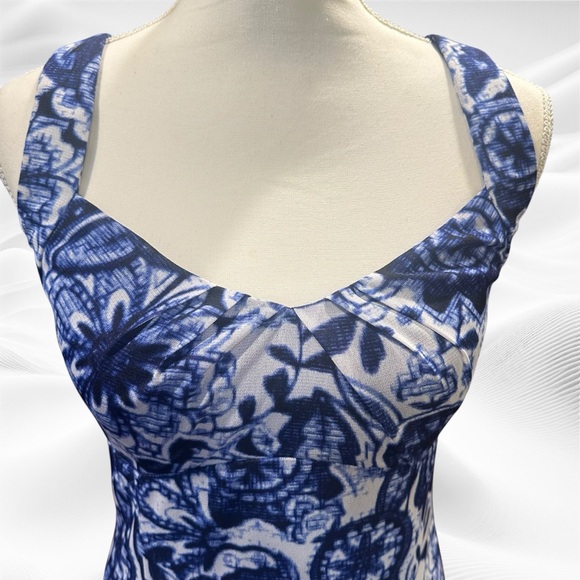 Lauren Ralph Lauren Sleeveless Maxi Dress Sz 4 Ikat Blue White Beach‎ Island - Picture 2 of 7